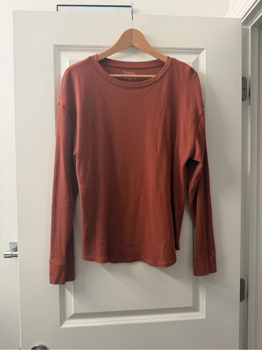 Time and Tru Women's Waffle Long-Sleeve Top in Rust Orange